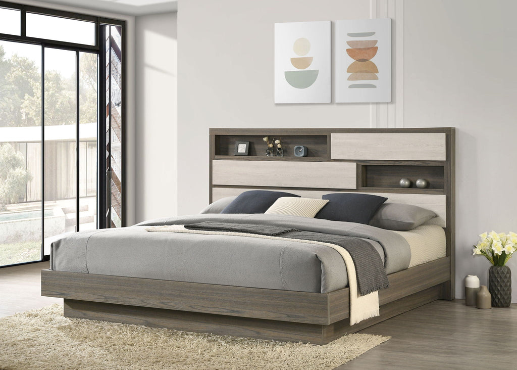 Fenwick Eastern King Bed Bookcase Headboard Grey Oak by Unique Piece Furniture