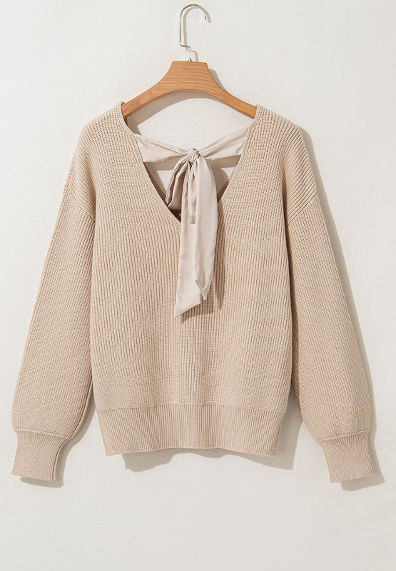 Tied Back V-Neck Long Sleeve Sweater by Wild and Free Boutique