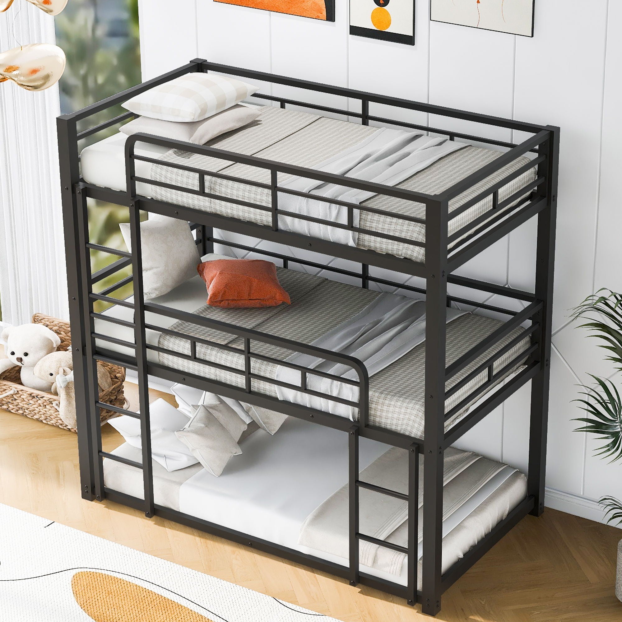 Triple Bunk Bed With Sturdy Construction And Space Saving Design by Unique Piece Furniture
