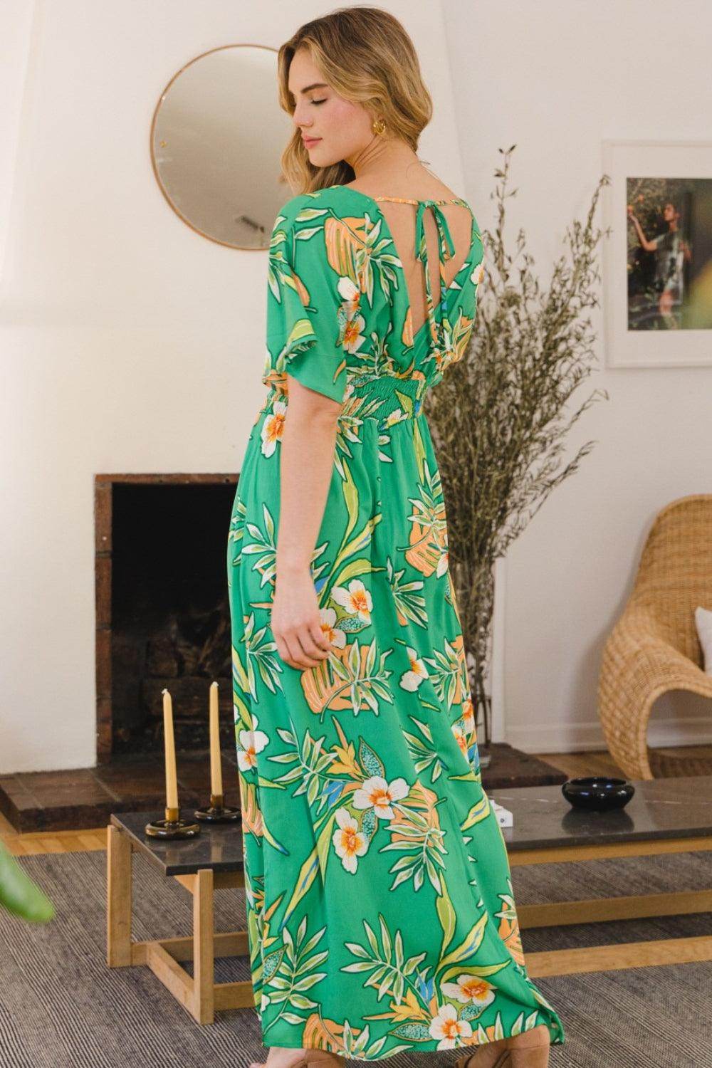 ODDI Full Size Floral Smocked Tied Back Maxi Dress Style by Selvanelle
