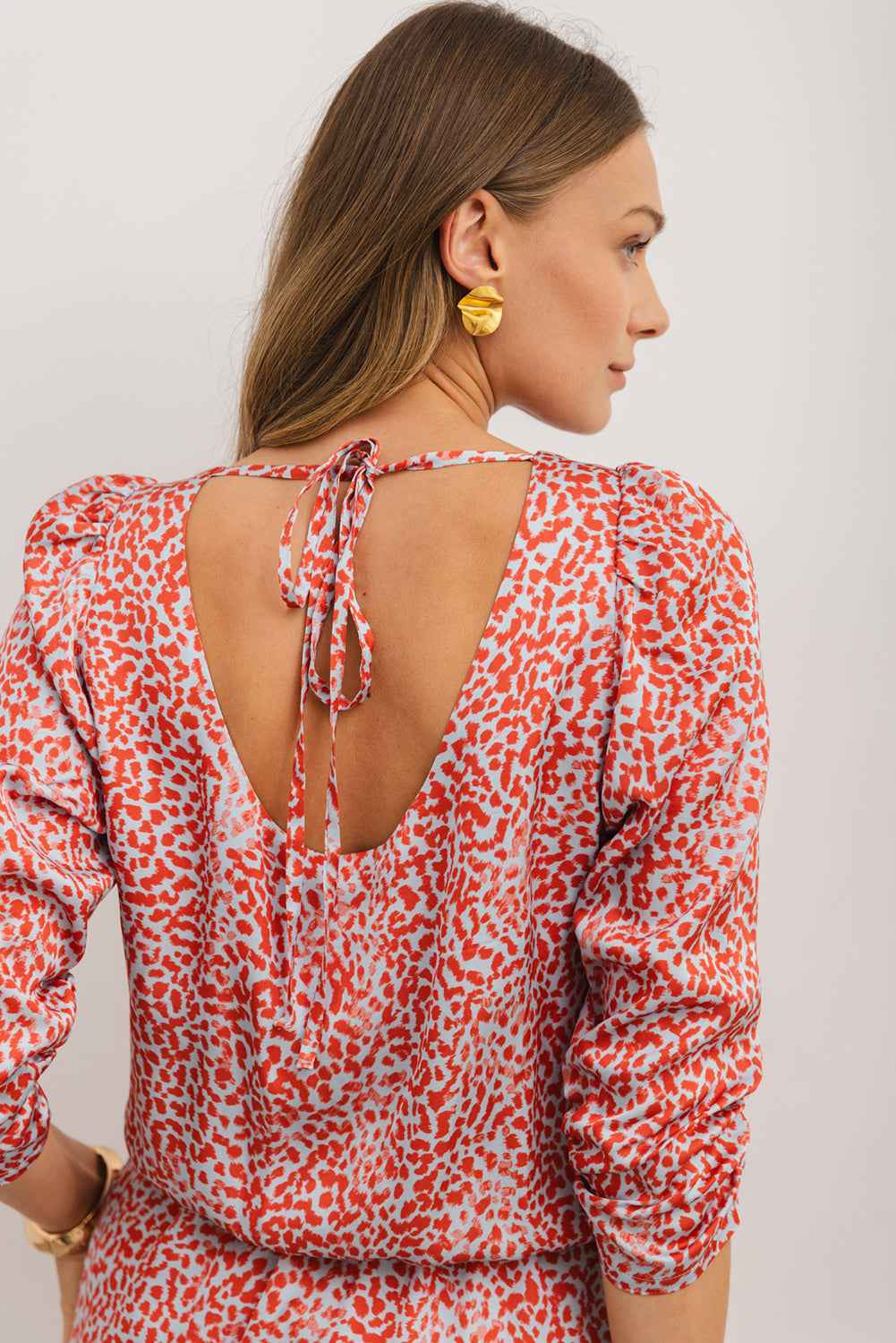 Tomato Red Leopard Print Long Sleeve Hollowed Back Split Mini Dress by Wild and Free Boutique