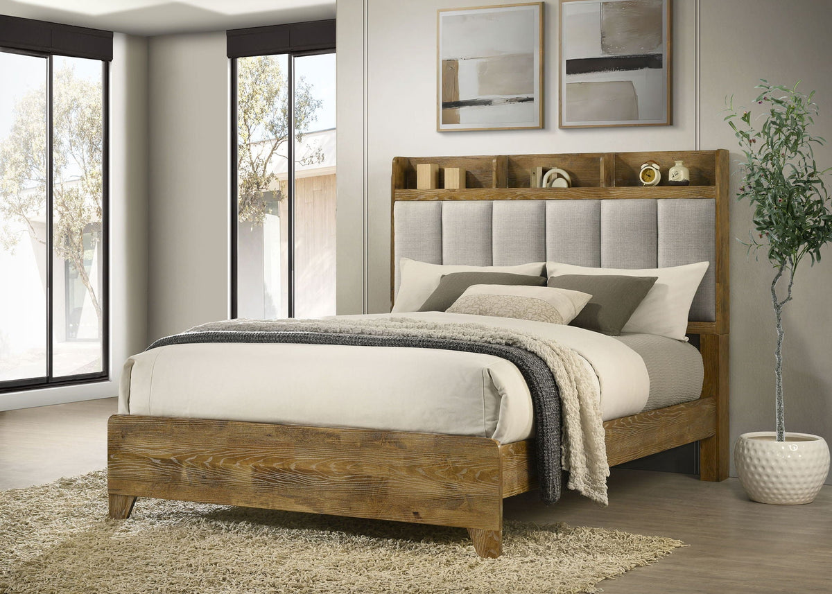 Henderson 57-inch Eastern King Bookcase Panel Bed Medium Oak by Unique Piece Furniture