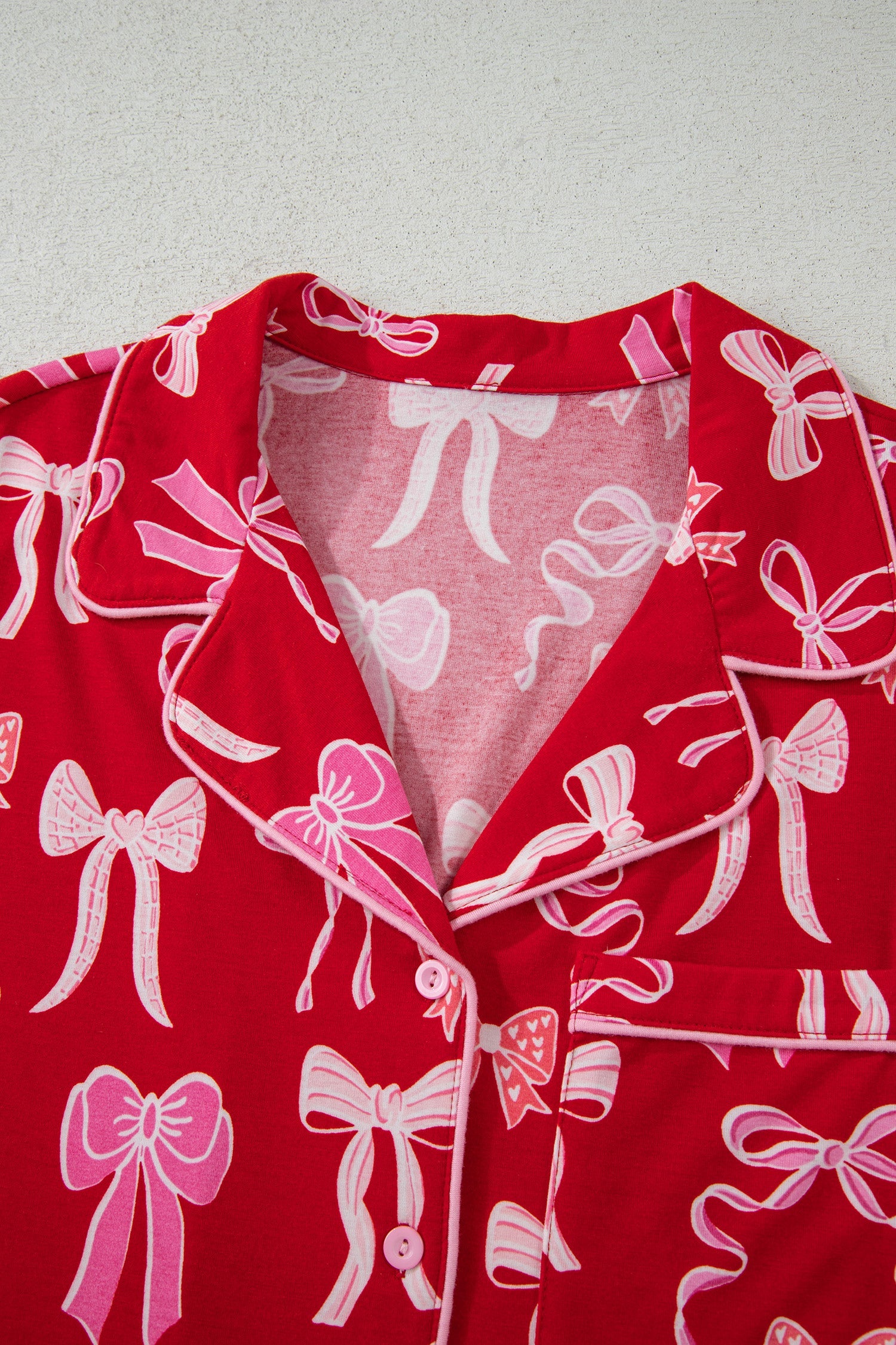 Red Sweet Bow Print Ruffled Short Sleeve Shirt Shorts 2pcs Pajama Set by Wild and Free Boutique
