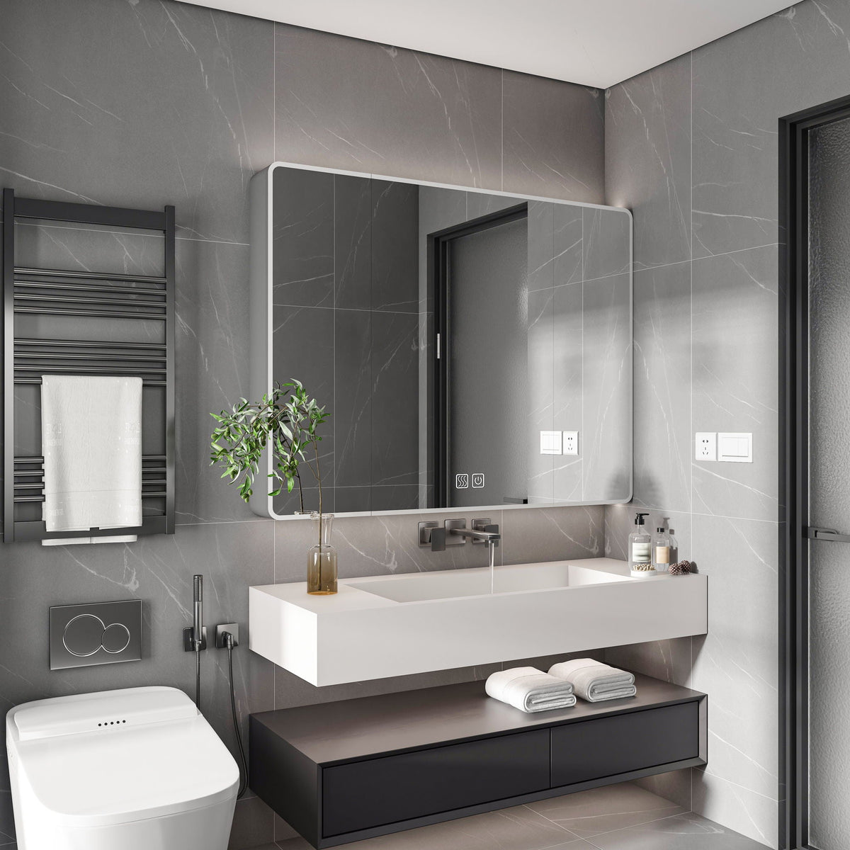 Aluminium Medicine Cabinet Mirror With LED Light And Defogging Function - Gray by Unique Piece Furniture
