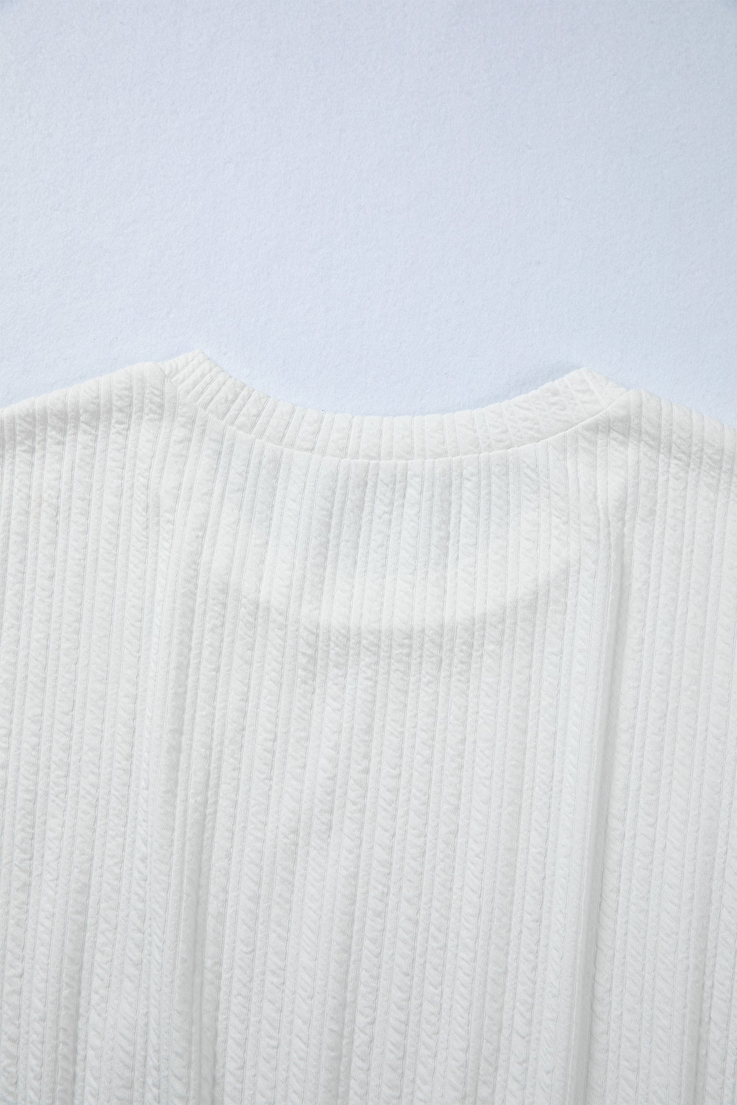 White Solid Color Textured Drop Shoulder Long Sleeve Peplum Top by Wild and Free Boutique