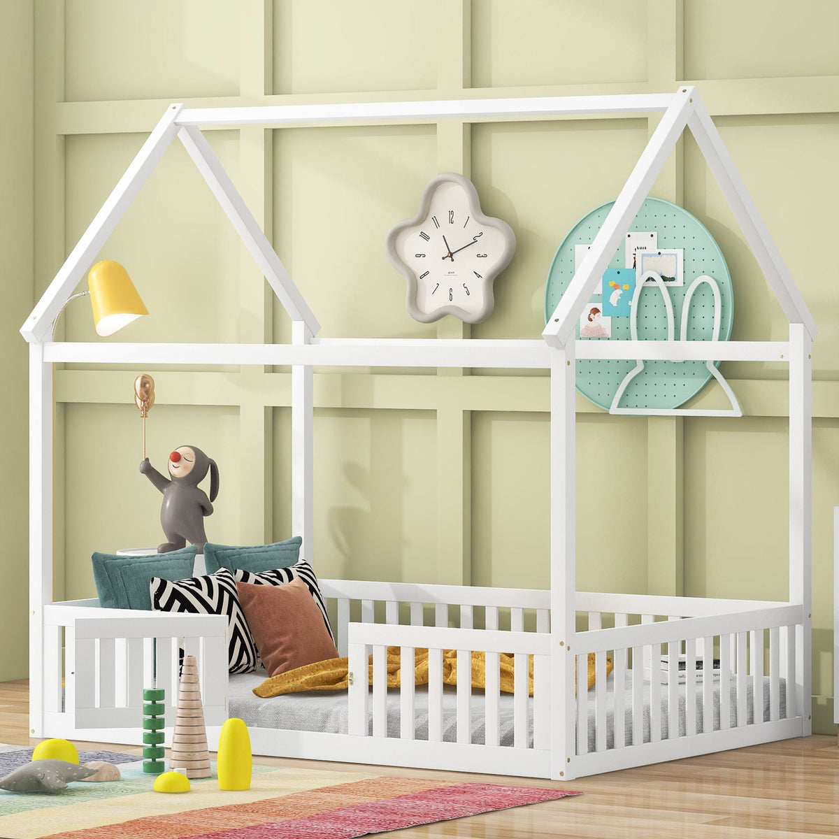 Wood House Bed With Fence And Door by Unique Piece Furniture