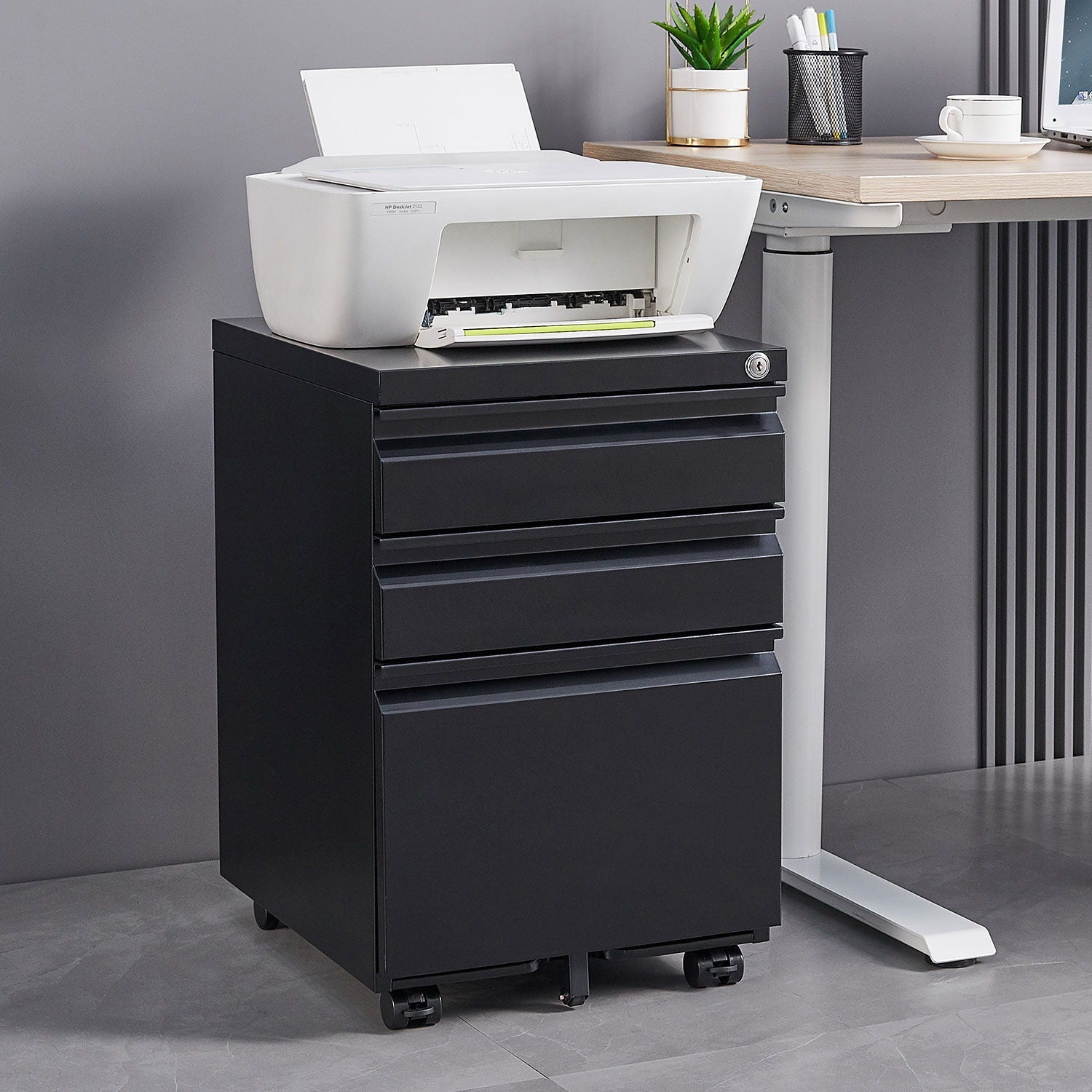Contemporary 3 Drawer Mobile Filing Cabinet With Lock, Metal Office Storage For Legal / Letter Size by Unique Piece Furniture