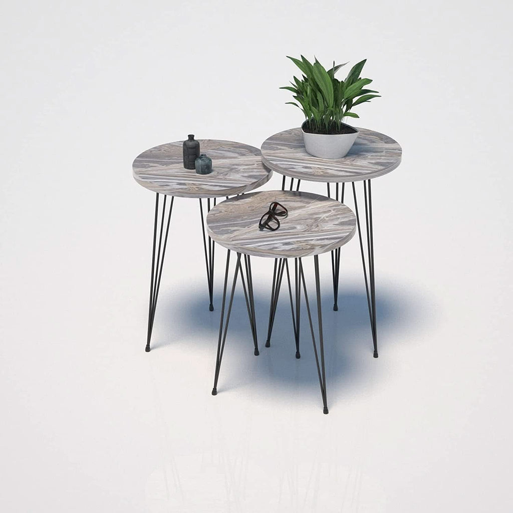 Grey Marble Nesting Tables Set Of 3 Modern Round End Tables by ShipItFurniture