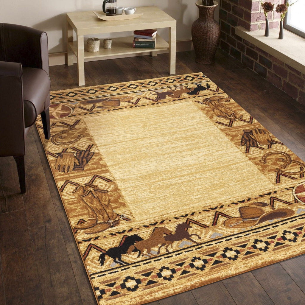 Tribes - 5'3" X 7'3" Southwest Area Rug Polypropylene - Beige by Unique Piece Furniture