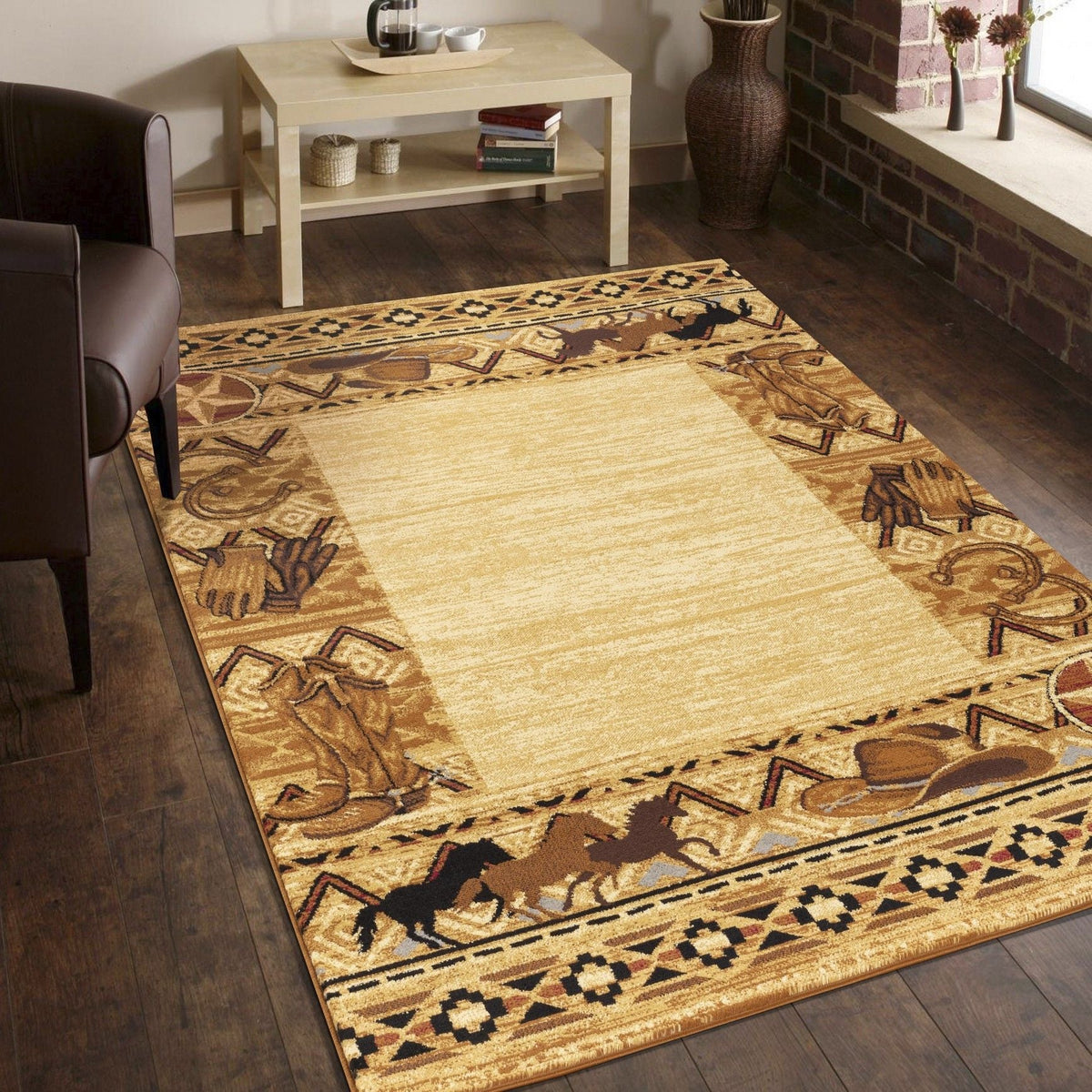 Tribes - 5'3" X 7'3" Southwest Area Rug Polypropylene - Beige by Unique Piece Furniture