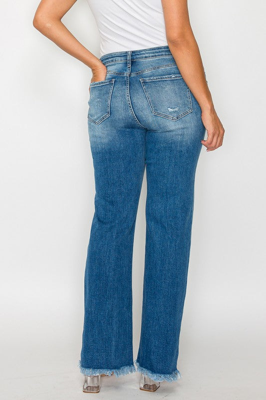 bytos Full Size Raw Hem Distressed Mid Rise Straight Jeans by Wild and Free Boutique
