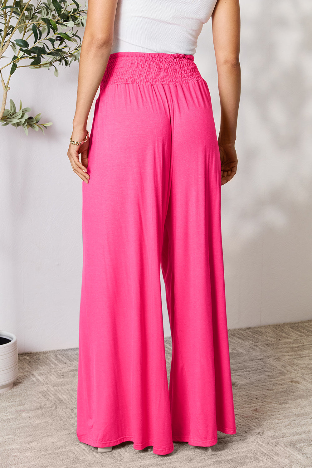 Double Take Full Size Smocked Wide Waistband Wide Leg Pants by Wild and Free Boutique