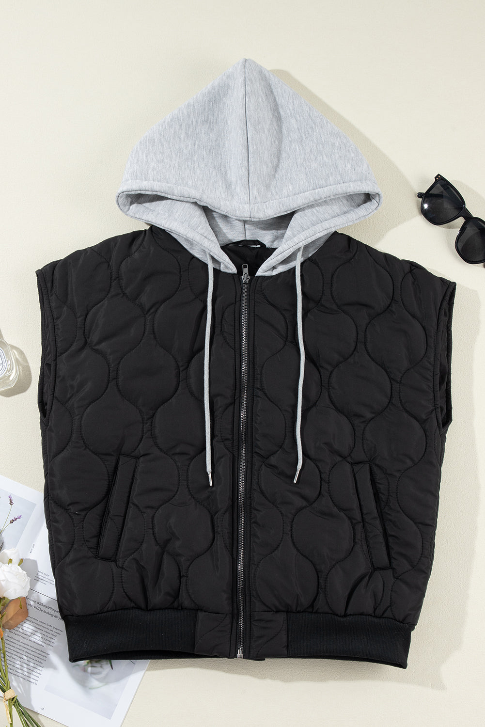 Drawstring Zip Up Hooded Vest Coat by Wild and Free Boutique
