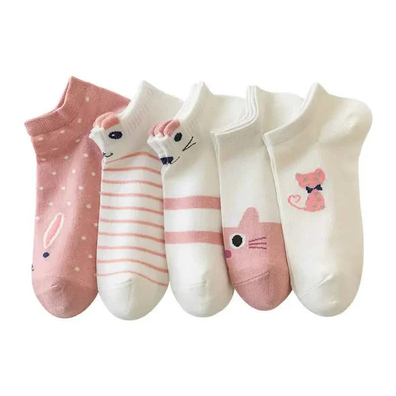 5-Pairs: Pink Kitty Crew Socks by DailySale