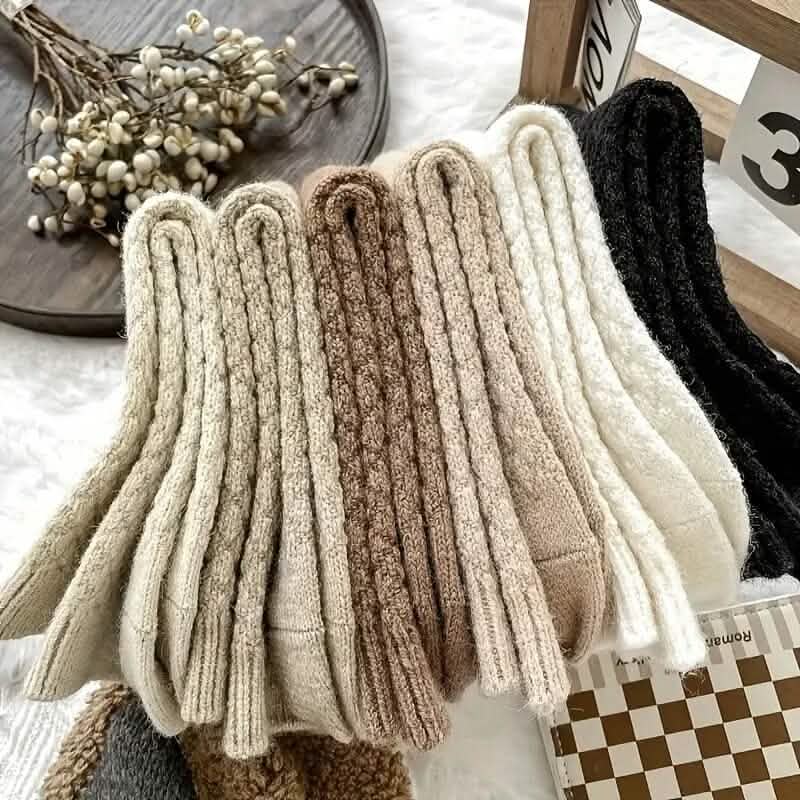 6-Pairs: Autumn and Winter Thick Warm Solid Socks by DailySale