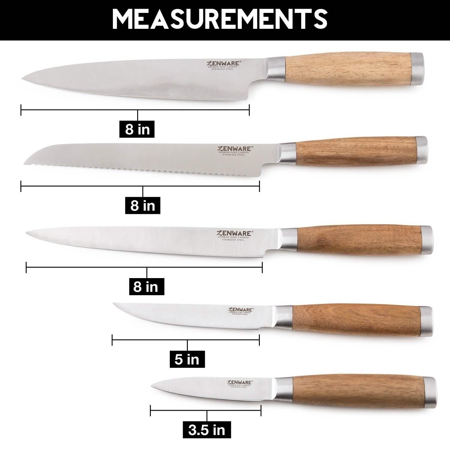 6-Piece: Zenware German Stainless Steel Kitchen Knives Set with Bamboo Magnetic Block by DailySale