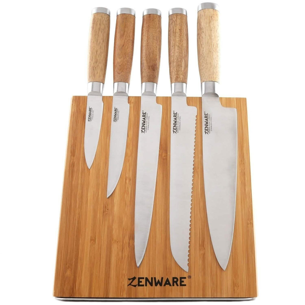 6-Piece: Zenware German Stainless Steel Kitchen Knives Set with Bamboo Magnetic Block by DailySale