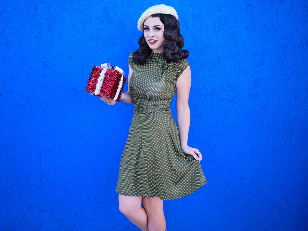 Olive Dot Bombshell Dress - Plus Sizes only by Retrolicious