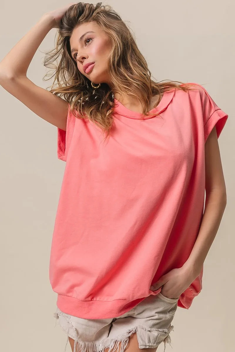 BiBi French Terry Drop Shoulder Basic Top by Simply Love