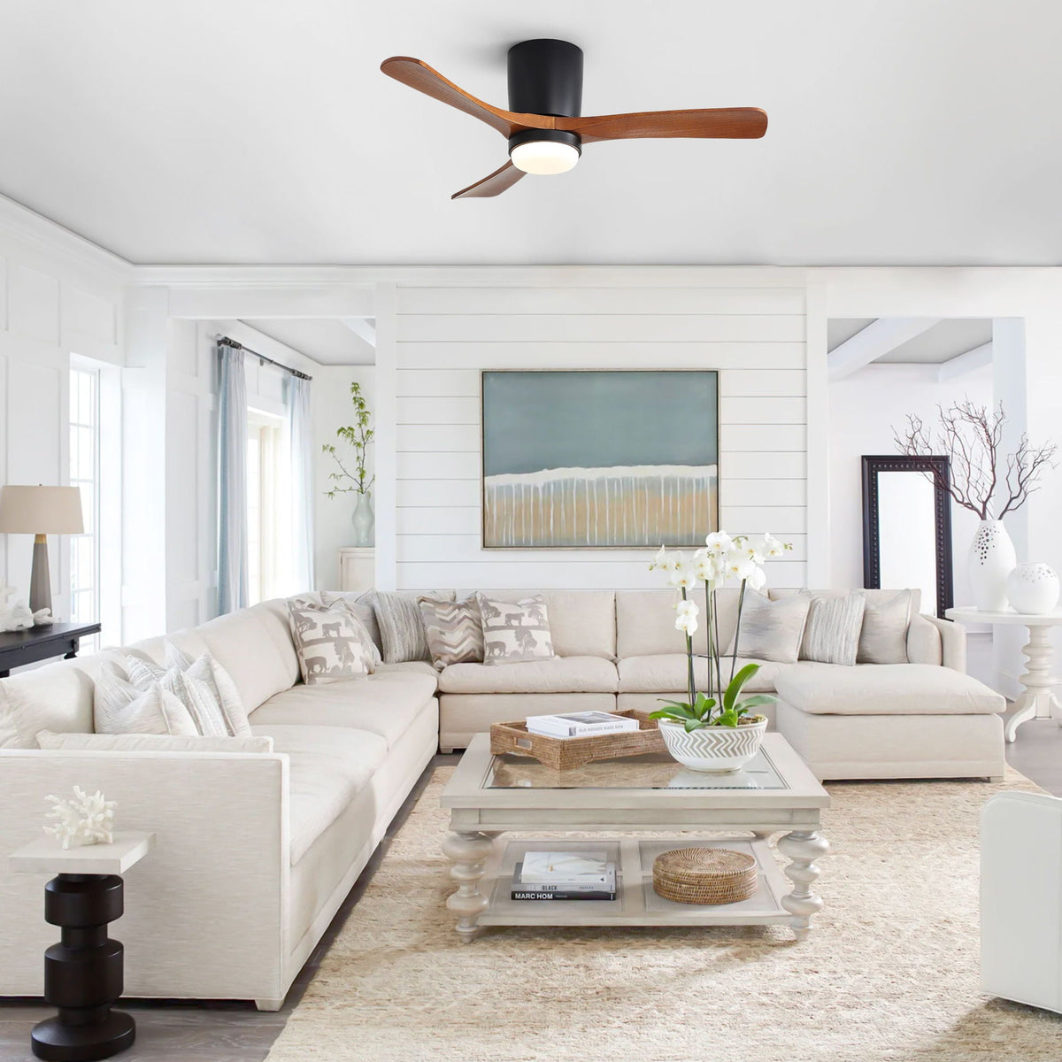 Ceiling Fan With Light, Dimmable 3 Color LED, 1 / 4 / 8H Timer, Silent For Bedroom - Matte Black by Unique Piece Furniture