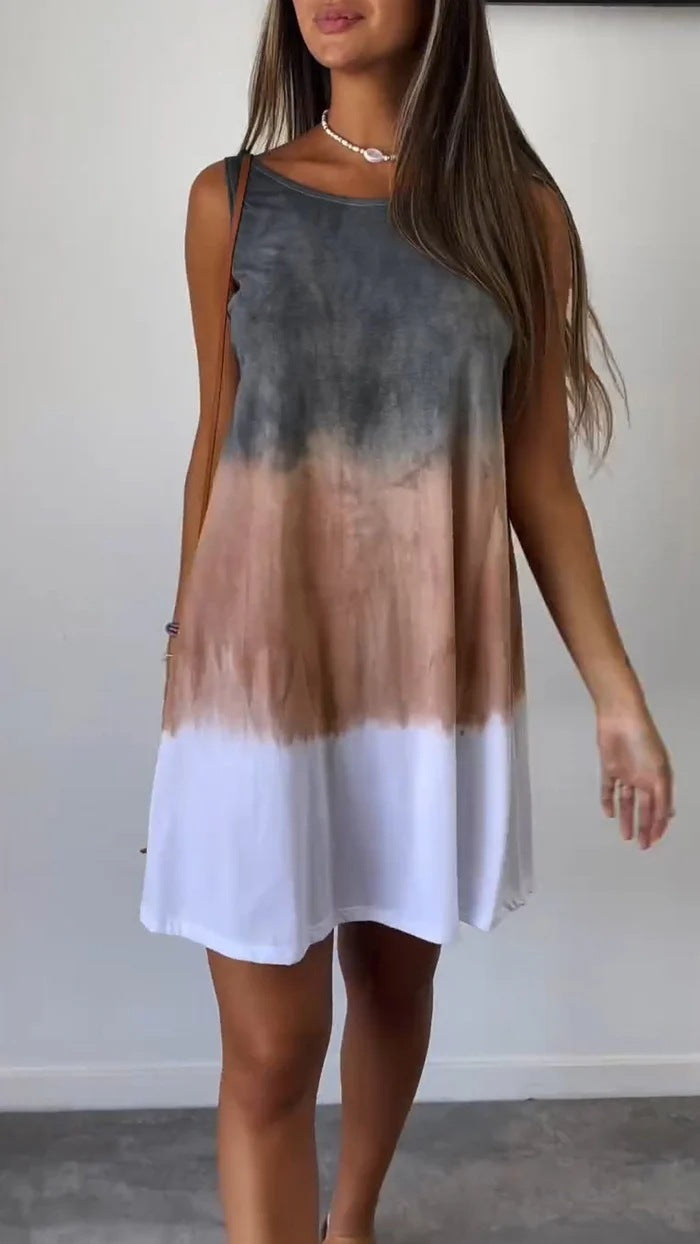 Women's Elegant Tie-dye Print Sleeveless Loose Dress by Wild and Free Boutique
