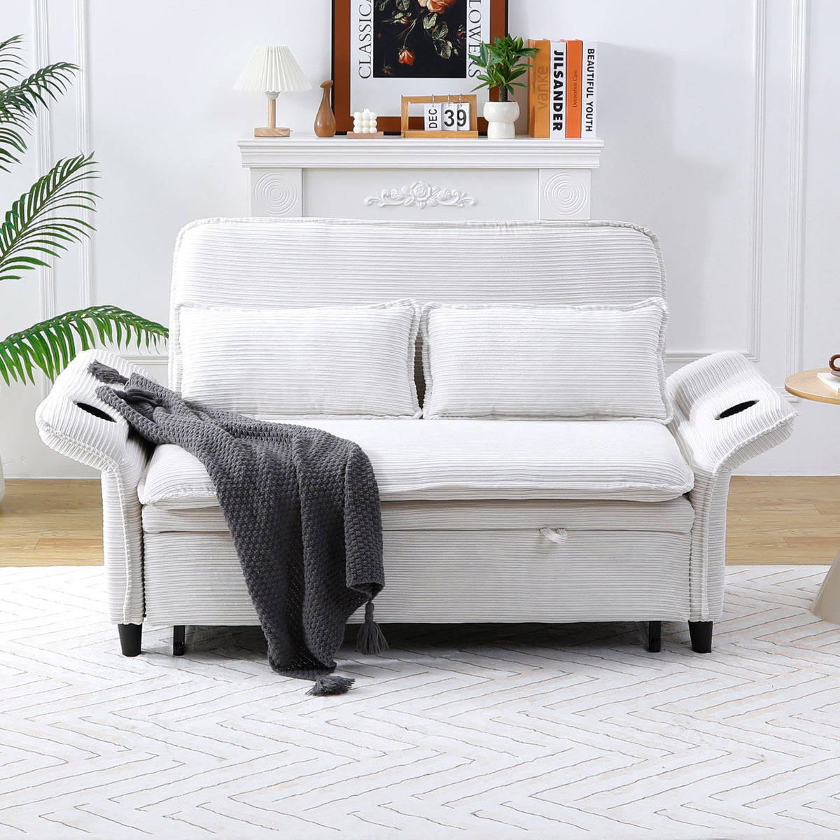Modern Fabric Multi-Functional Sofa Bed With Adjustable Armrests And Backrests by Unique Piece Furniture
