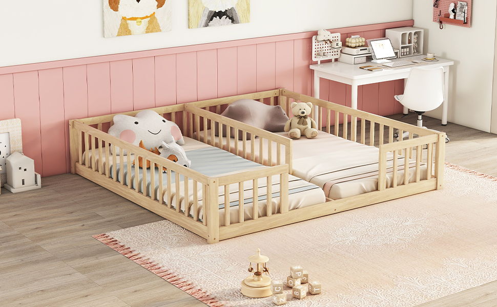 Double Floor Bed With Fence, Guardrails, Without Door by Unique Piece Furniture