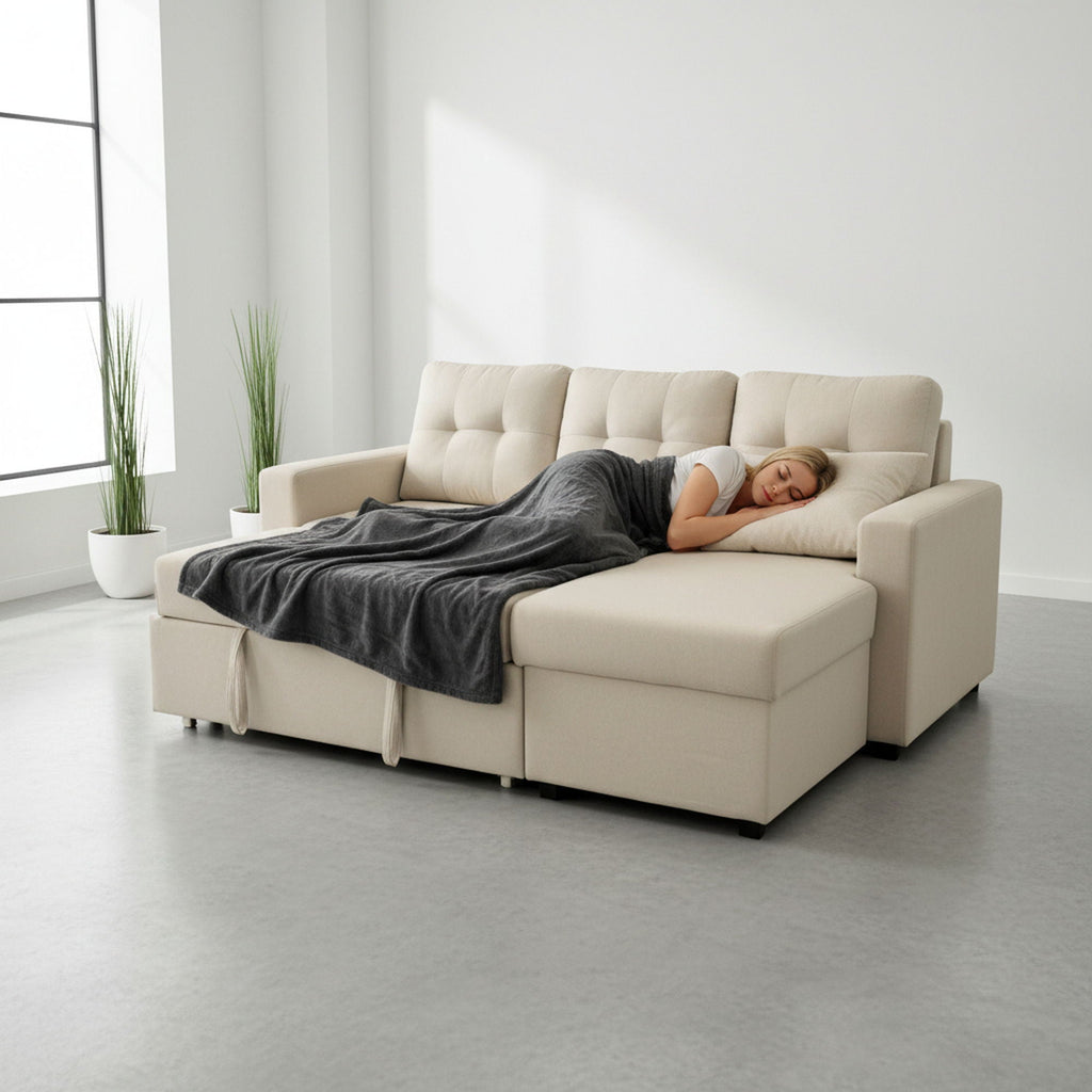 Convertible L Shaped Sectional Sleeper Sofa Bed, Saving Pull Out Couch by Unique Piece Furniture