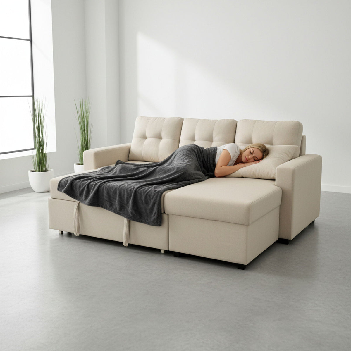Convertible L Shaped Sectional Sleeper Sofa Bed, Saving Pull Out Couch by Unique Piece Furniture
