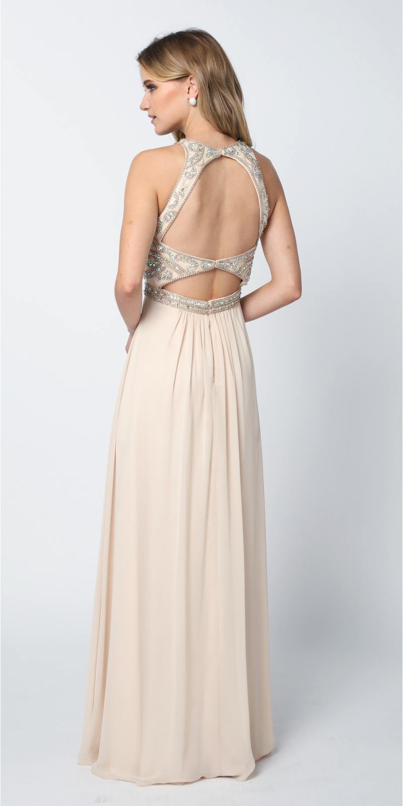 Juliet 609 A Line Chiffon Floor Length Gown Cut Out Back by DiscountDressShop