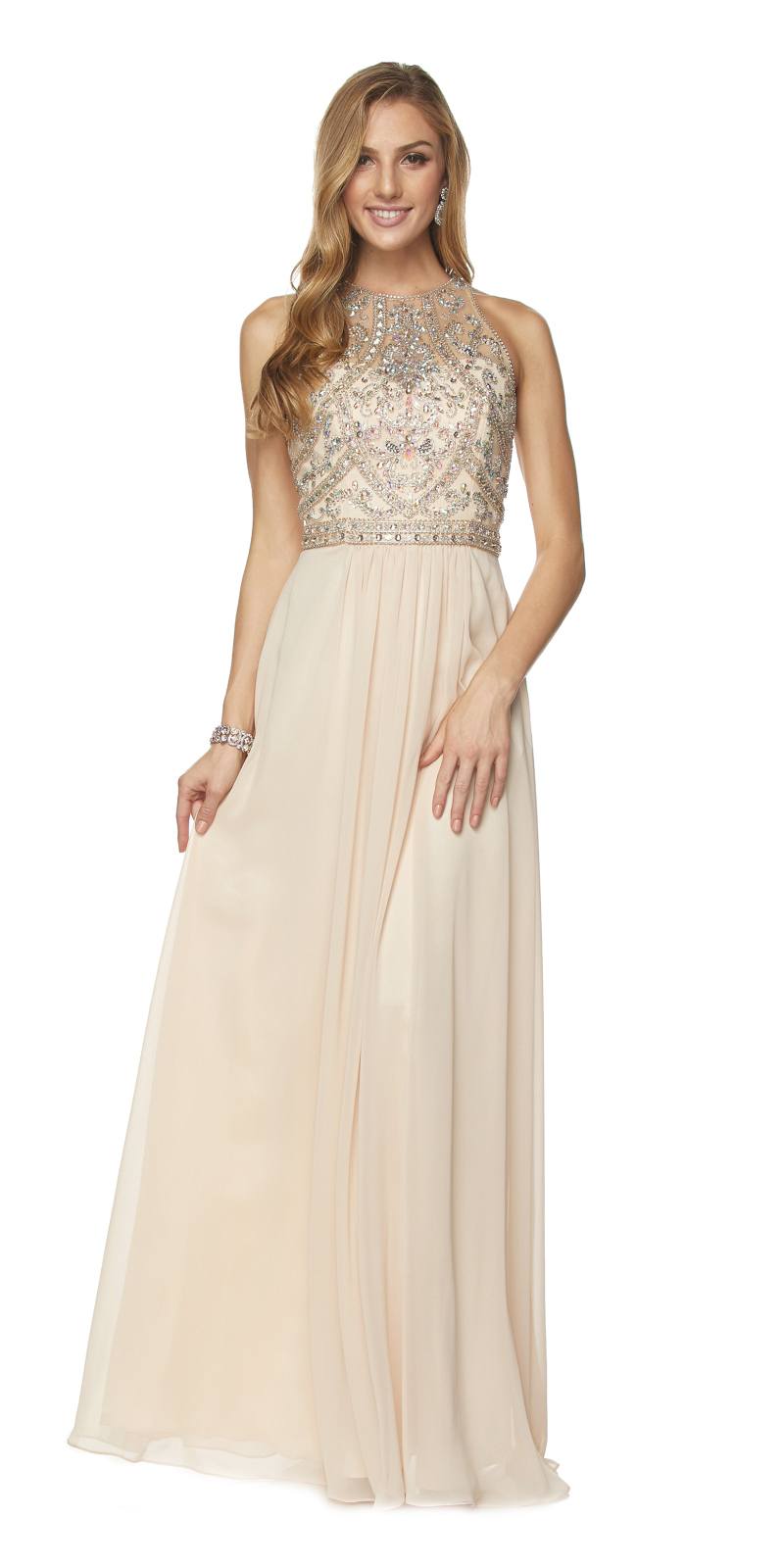 Juliet 609 A Line Chiffon Floor Length Gown Cut Out Back by DiscountDressShop