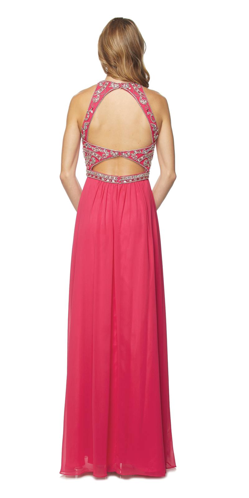Juliet 609 A Line Chiffon Floor Length Gown Cut Out Back by DiscountDressShop