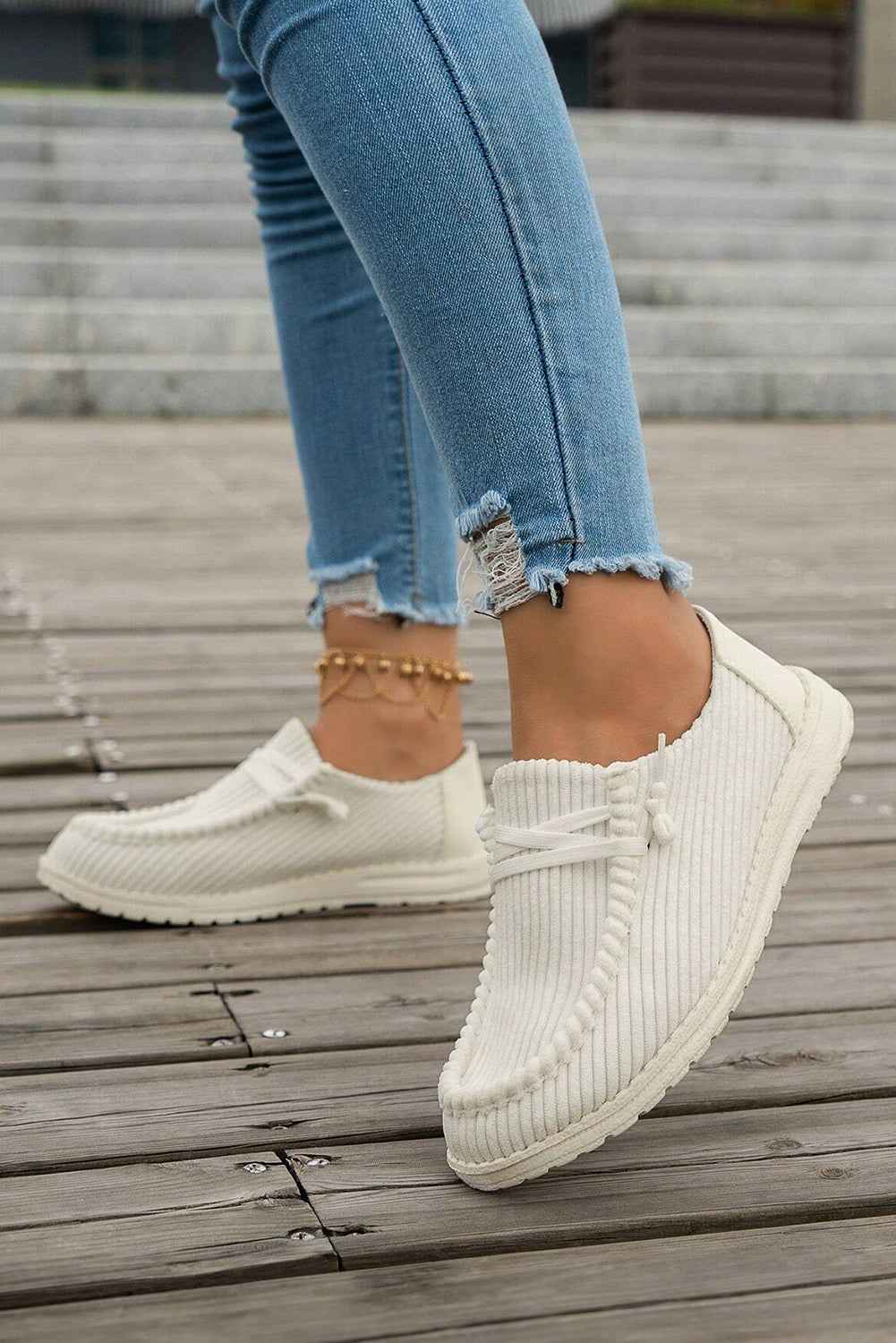 White Lace Up Casual Shoes by Wild and Free Boutique