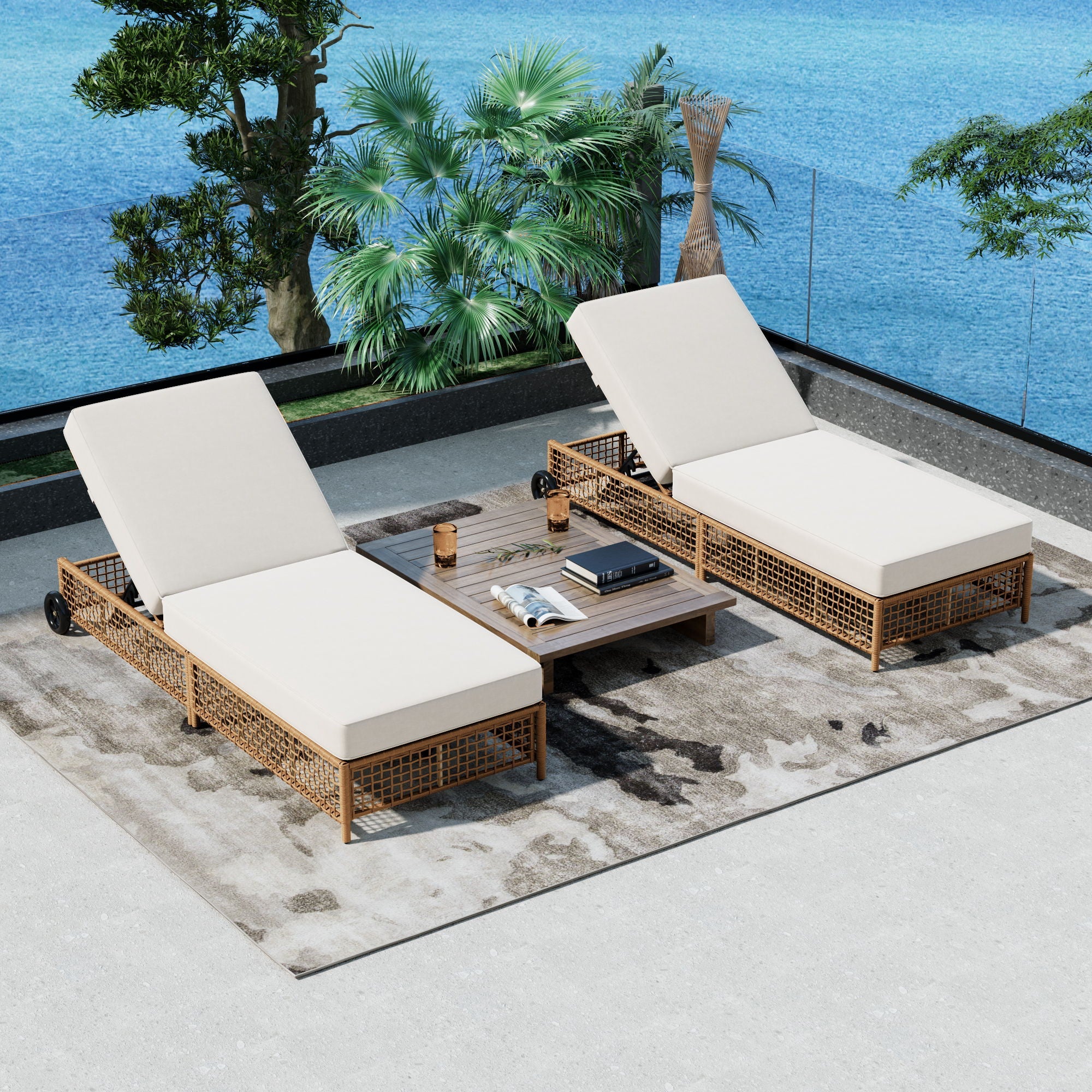Outdoor Lounge Chair With 5 Position Backrest With Cushion And Wheels by Unique Piece Furniture