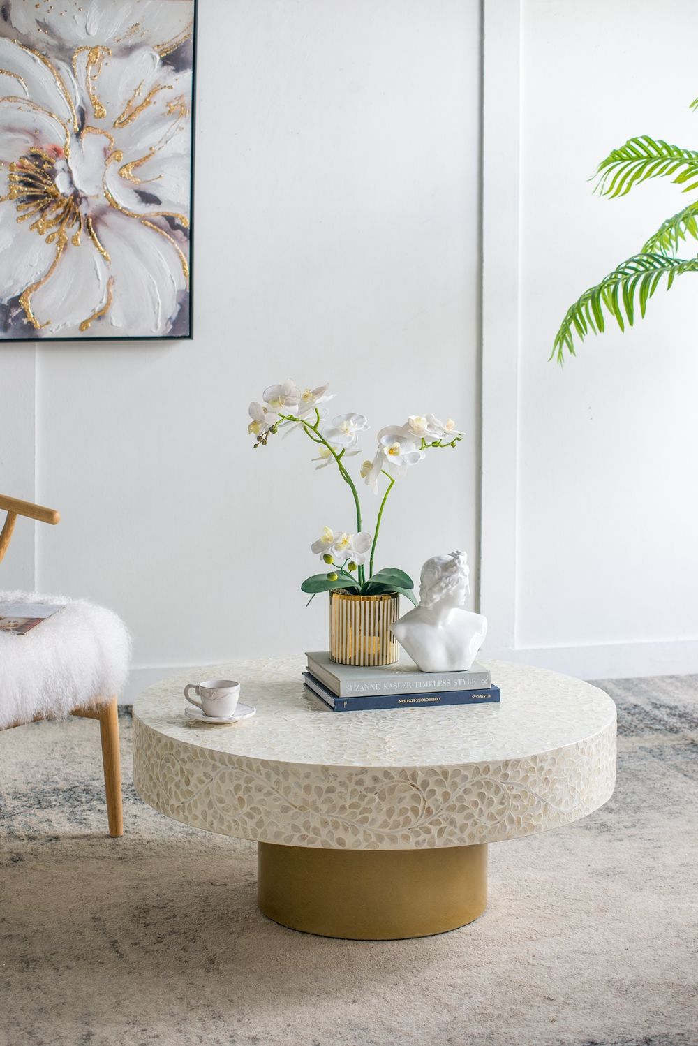 Unique Capiz Coffee Table & Pedestal Base by Unique Piece Furniture