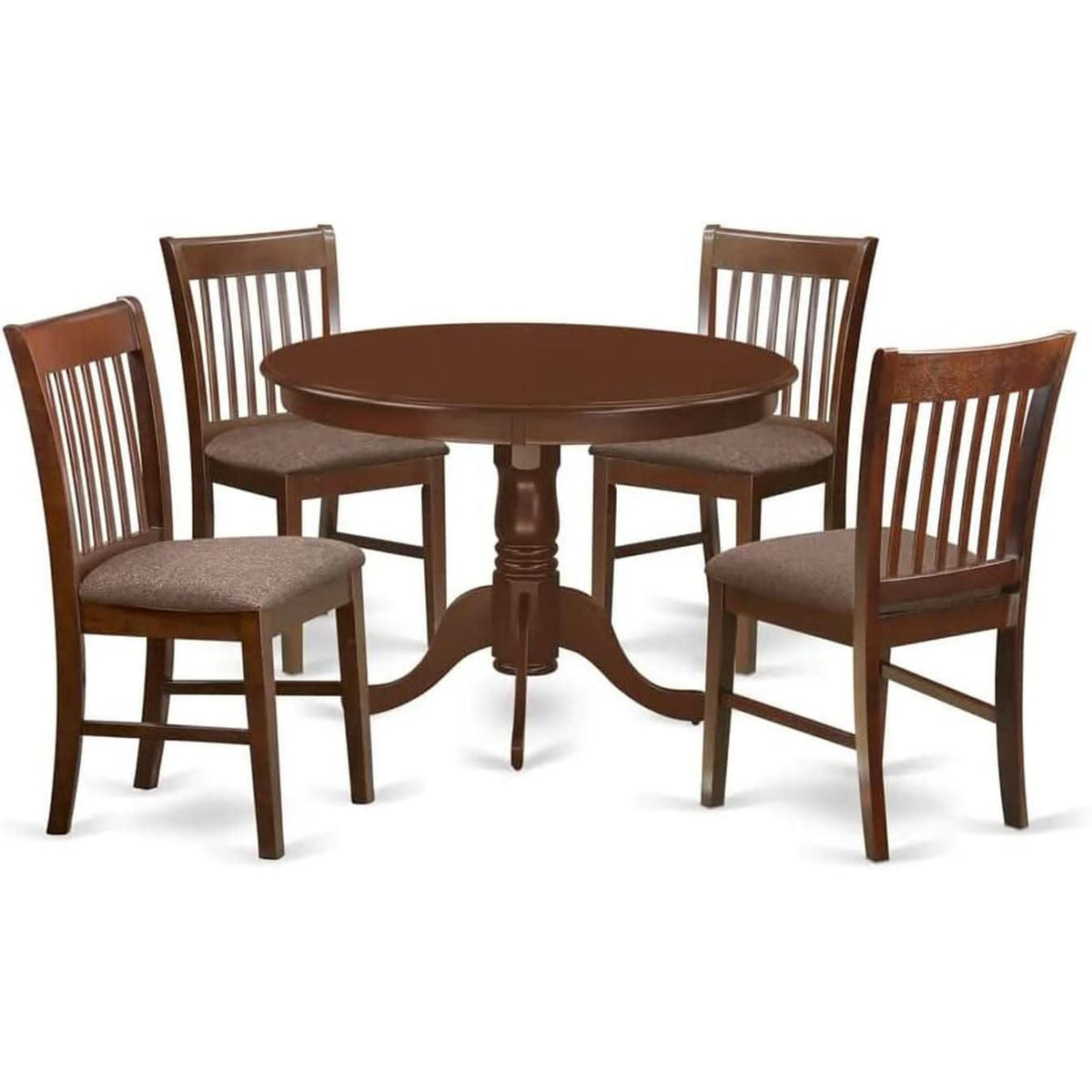 Mahogany Dining Table Set 5 Piece With Linen Chairs by ShipItFurniture