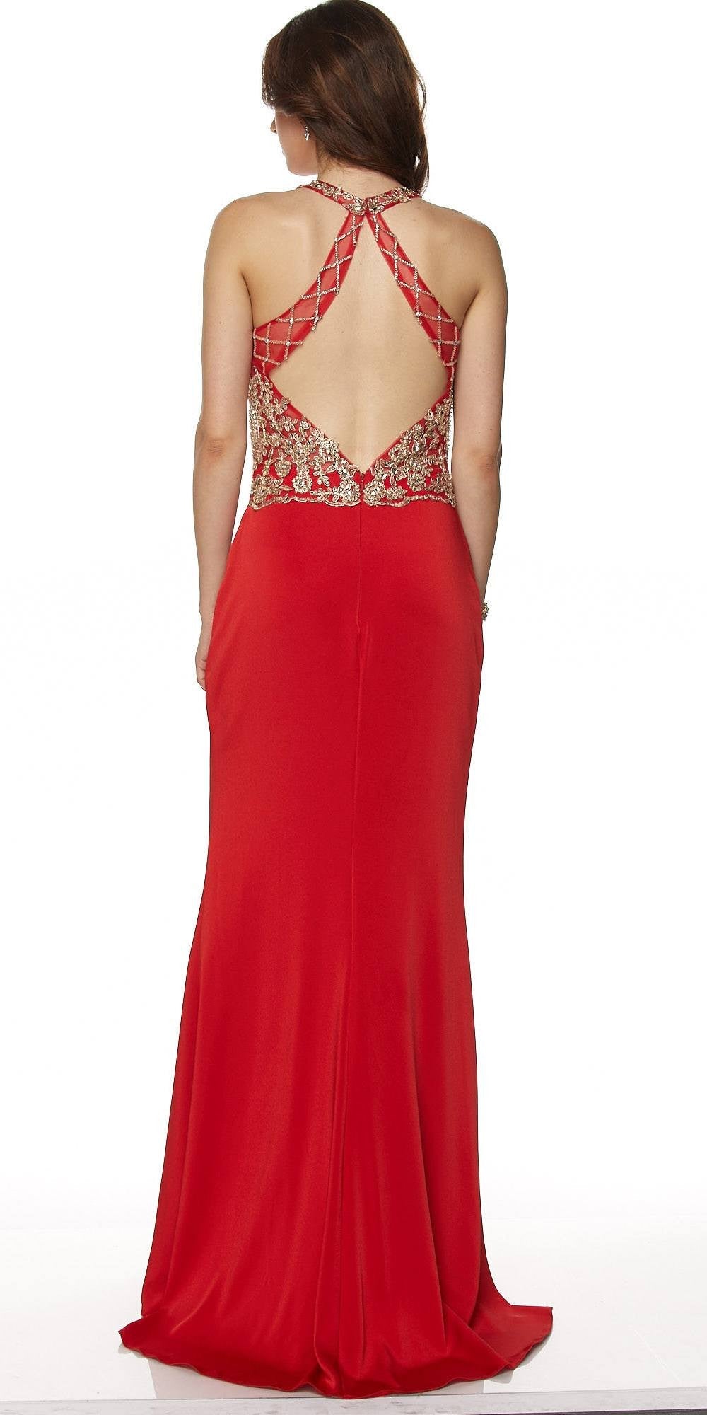 Juliet 614 Sexy Floor Length Formal Gown Cut Out Back Slit by DiscountDressShop