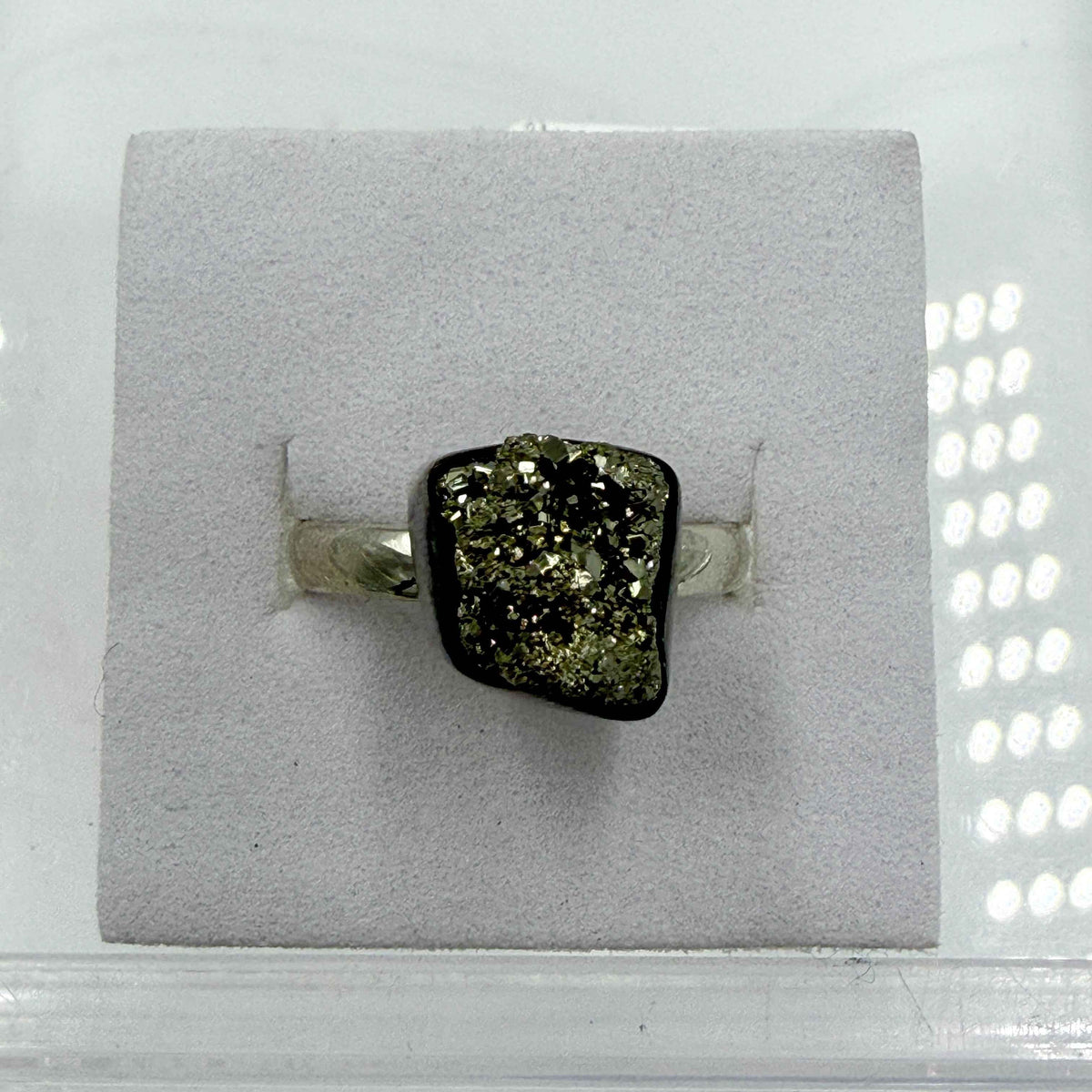 Sterling Silver Square Pyrite Ring – Size 8 – Protection, Confidence & Grounding by Sacred Crystals