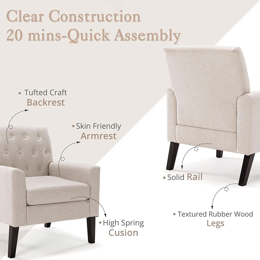 Linen Accent Chair With Button Tufting For Living Room by ShipItFurniture
