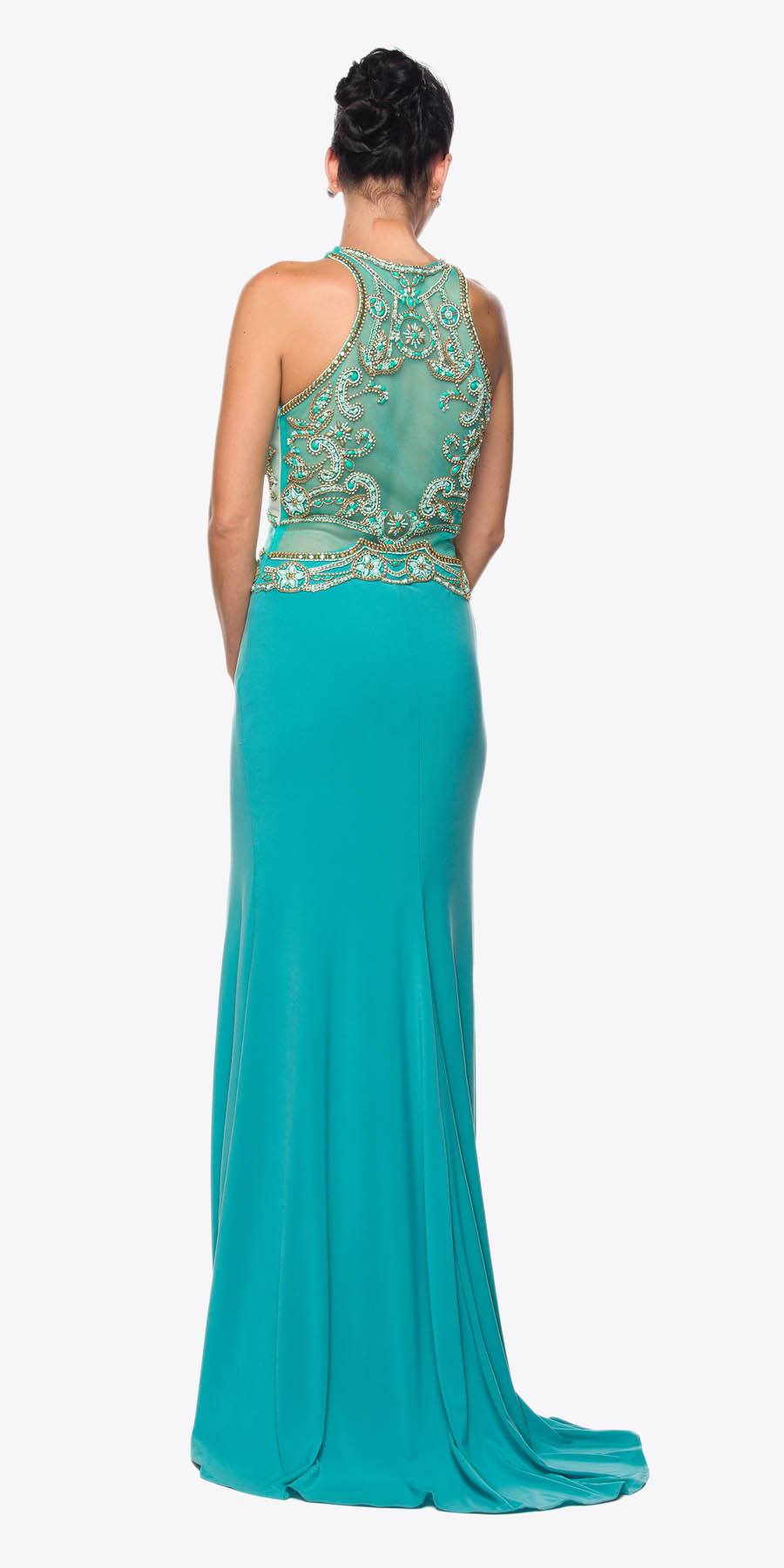 Juliet 617 Embellished Bodice Sheer Midriff Evening Gown by DiscountDressShop