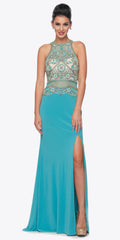 Juliet 617 Embellished Bodice Sheer Midriff Evening Gown by DiscountDressShop