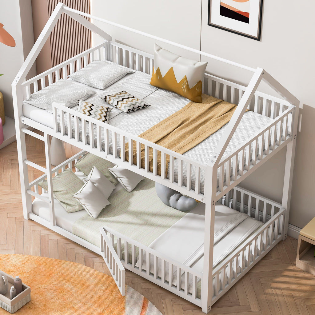 Metal House Bunk Bed With Fence And Door by Unique Piece Furniture