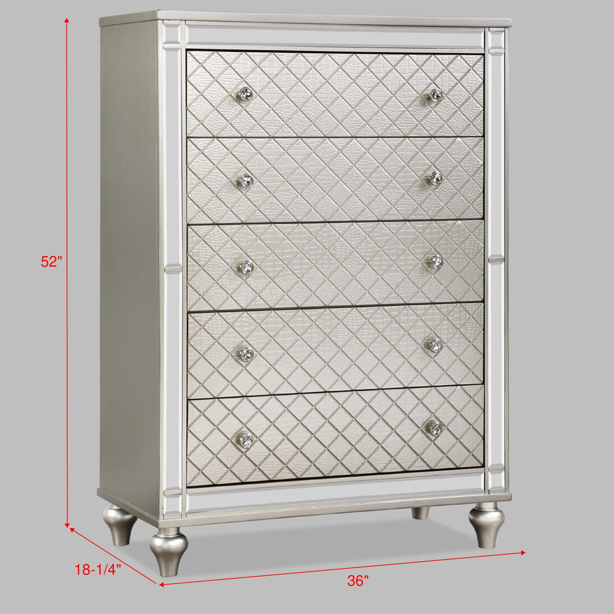5 Drawer Bedroom Chest With Diamond Patterned Fronts - Silver by Unique Piece Furniture