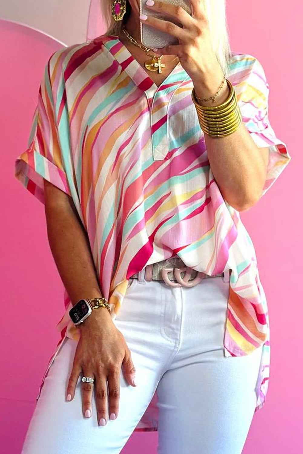Multicolour Abstract Print High Low Blouse by Wild and Free Boutique
