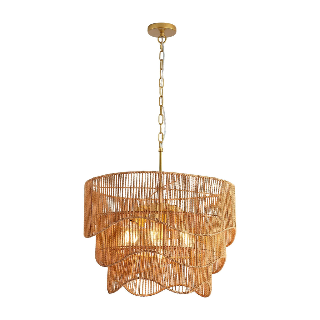 Chandelier With 7 Light E26 Base, Adjustable Height Wave Pendant Light For Living Room - Gold by Unique Piece Furniture