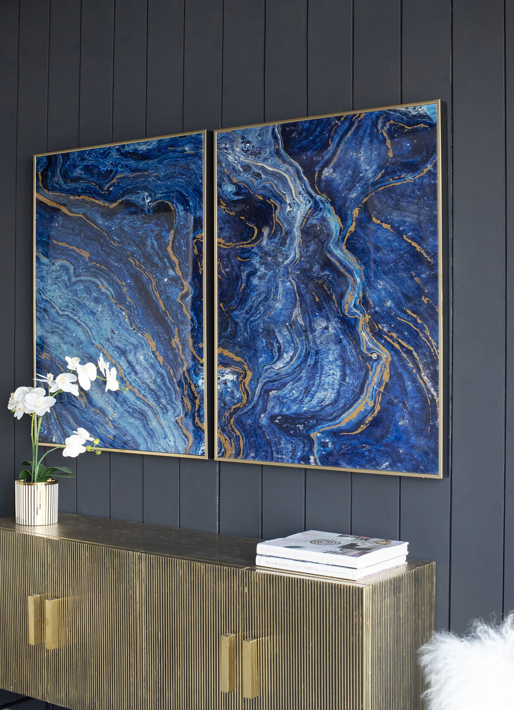 Framed Art Panels, Unique Marbled Design (Set of 2) - Blue by Unique Piece Furniture
