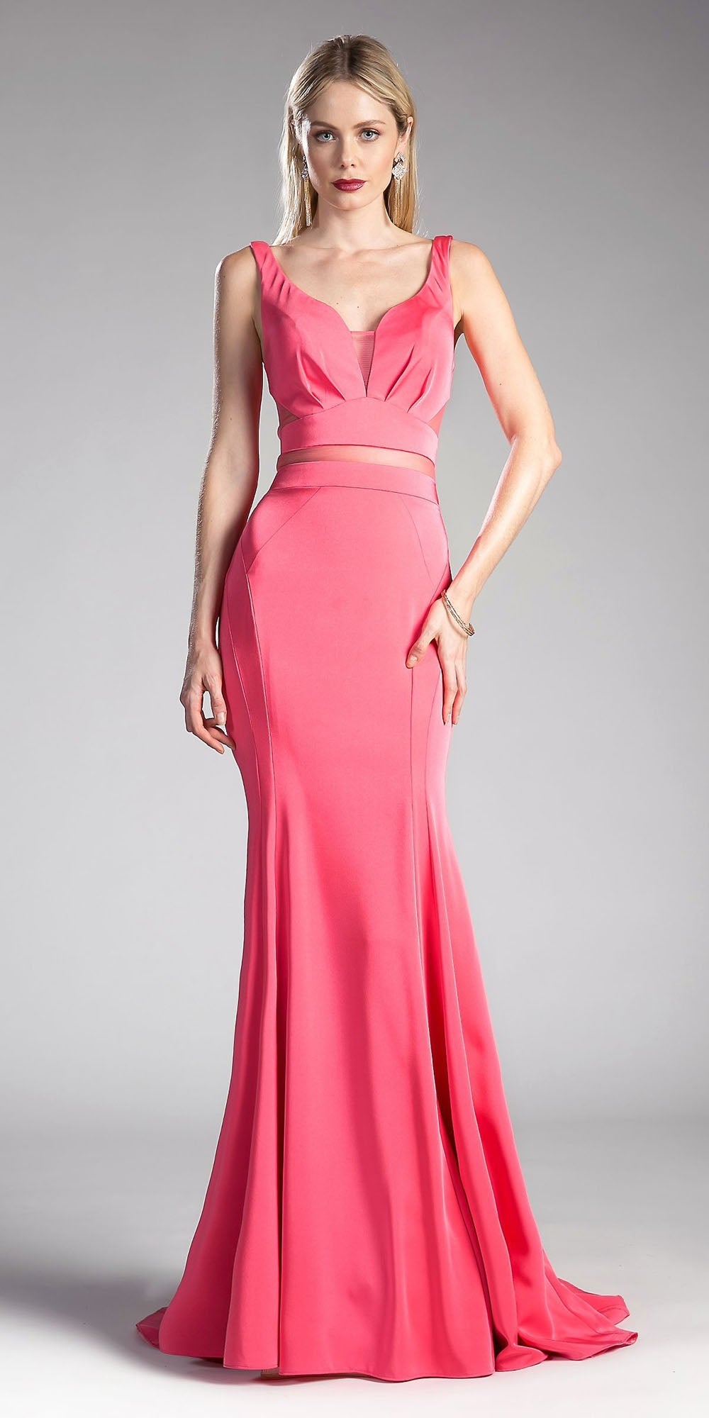 Cinderella Divine 62454 Fitted Jersey Dress Ruffled Cut Out Back by DiscountDressShop