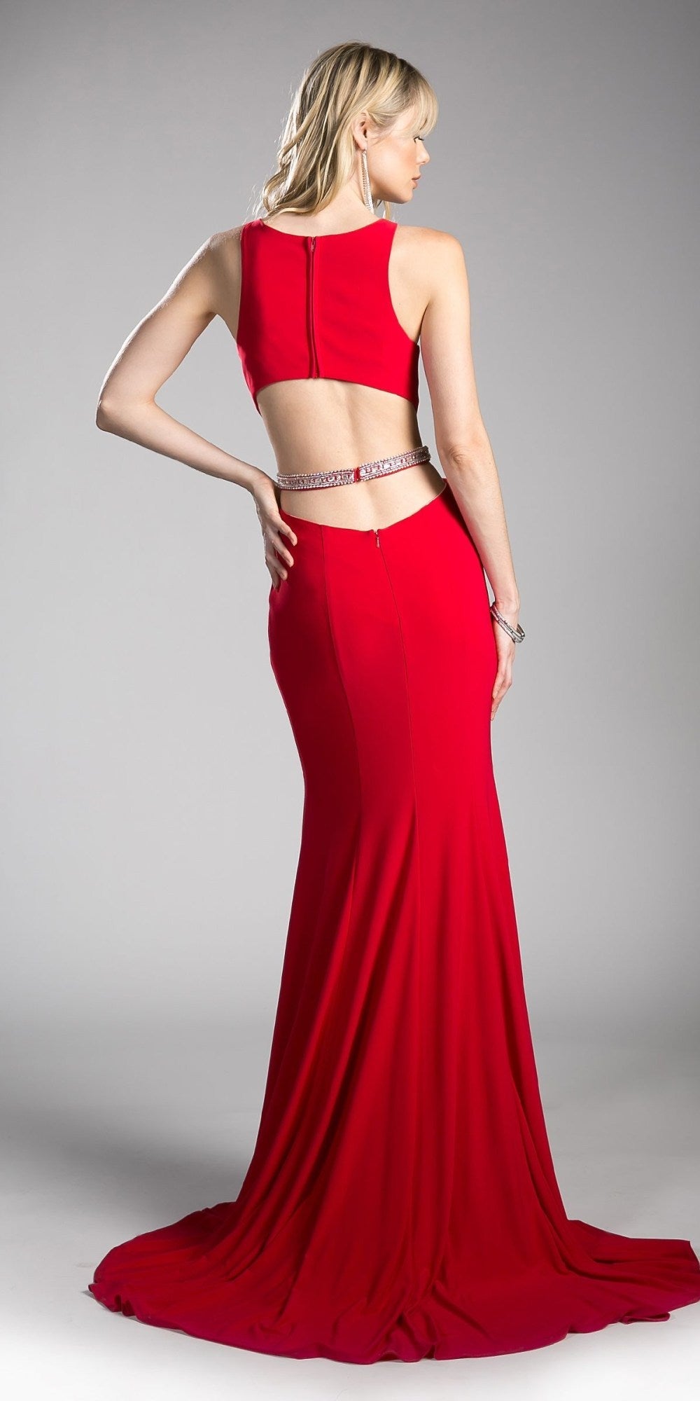 Cinderella Divine 62806 Beaded Waist Cut Out Back Long Dress by DiscountDressShop