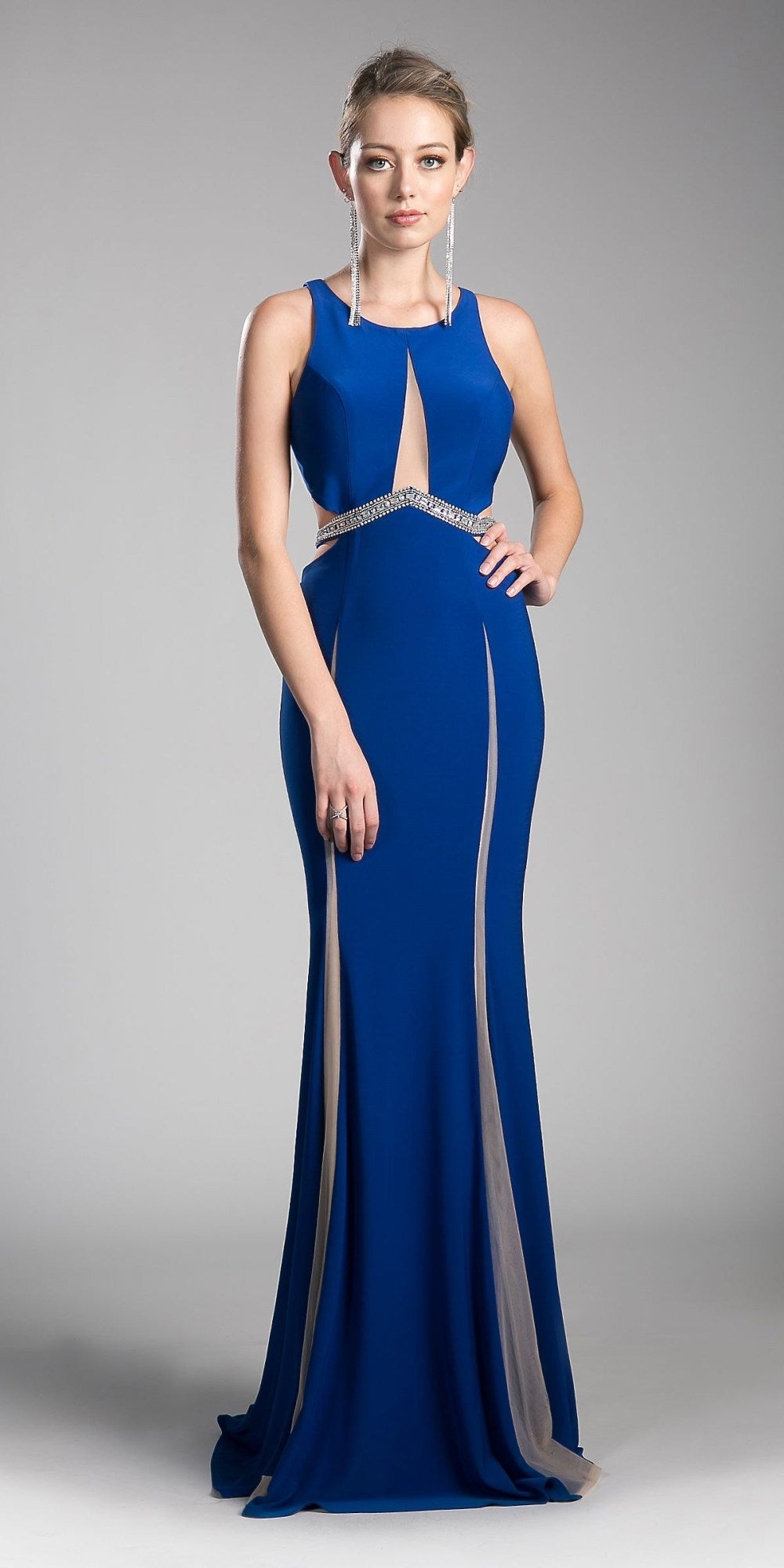 Cinderella Divine 62806 Beaded Waist Cut Out Back Long Dress by DiscountDressShop