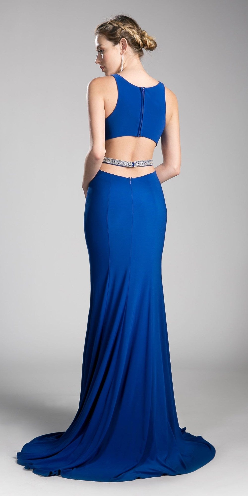 Cinderella Divine 62806 Beaded Waist Cut Out Back Long Dress by DiscountDressShop